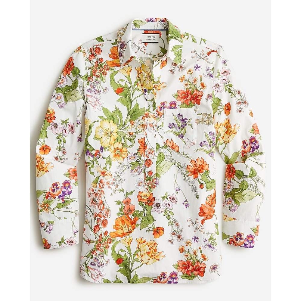 J.Crew Collection Floral Popover Shirt Botanical 0 Cottagecore Preppy Garden